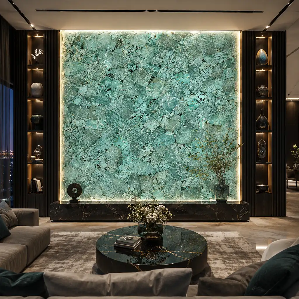 Luxury semi precious stone slab featured wall